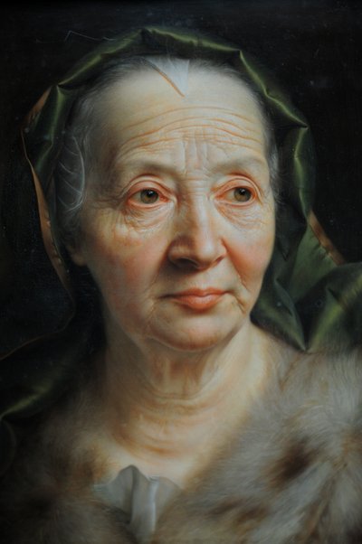 Retrato, de, um, mulher velha, com, um, echarpe verde de Christian Seybold